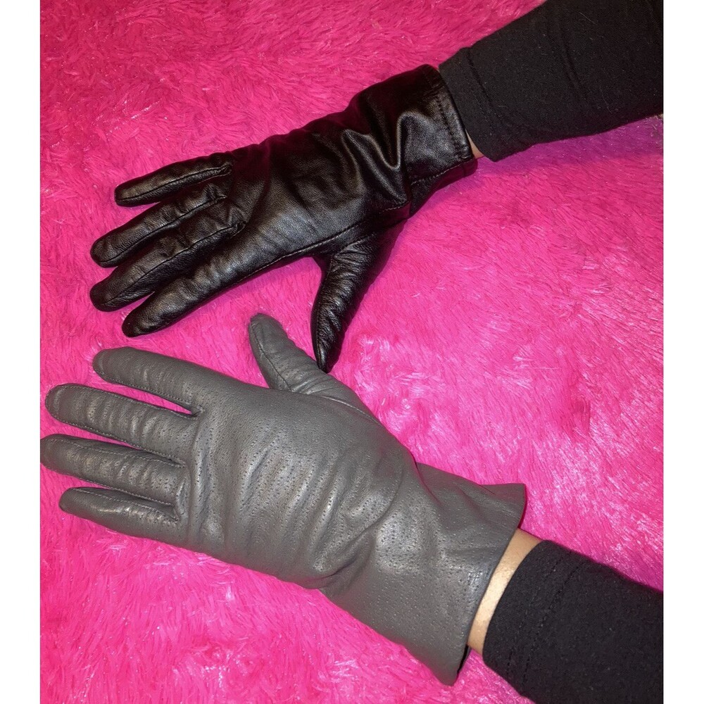 Vintage Leather Driving Gloves Mismatched Black & Gray Womens Small Med Isotoner